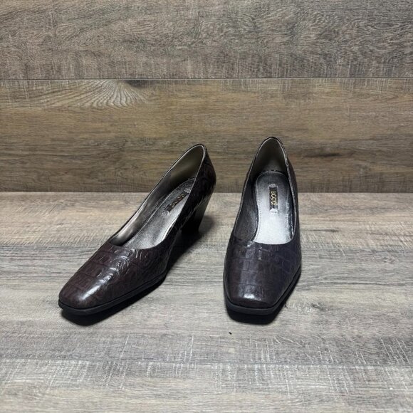 Ecco Brown Croc Embossed Leather Pump Women's Size EU 38 - Picture 1 of 6